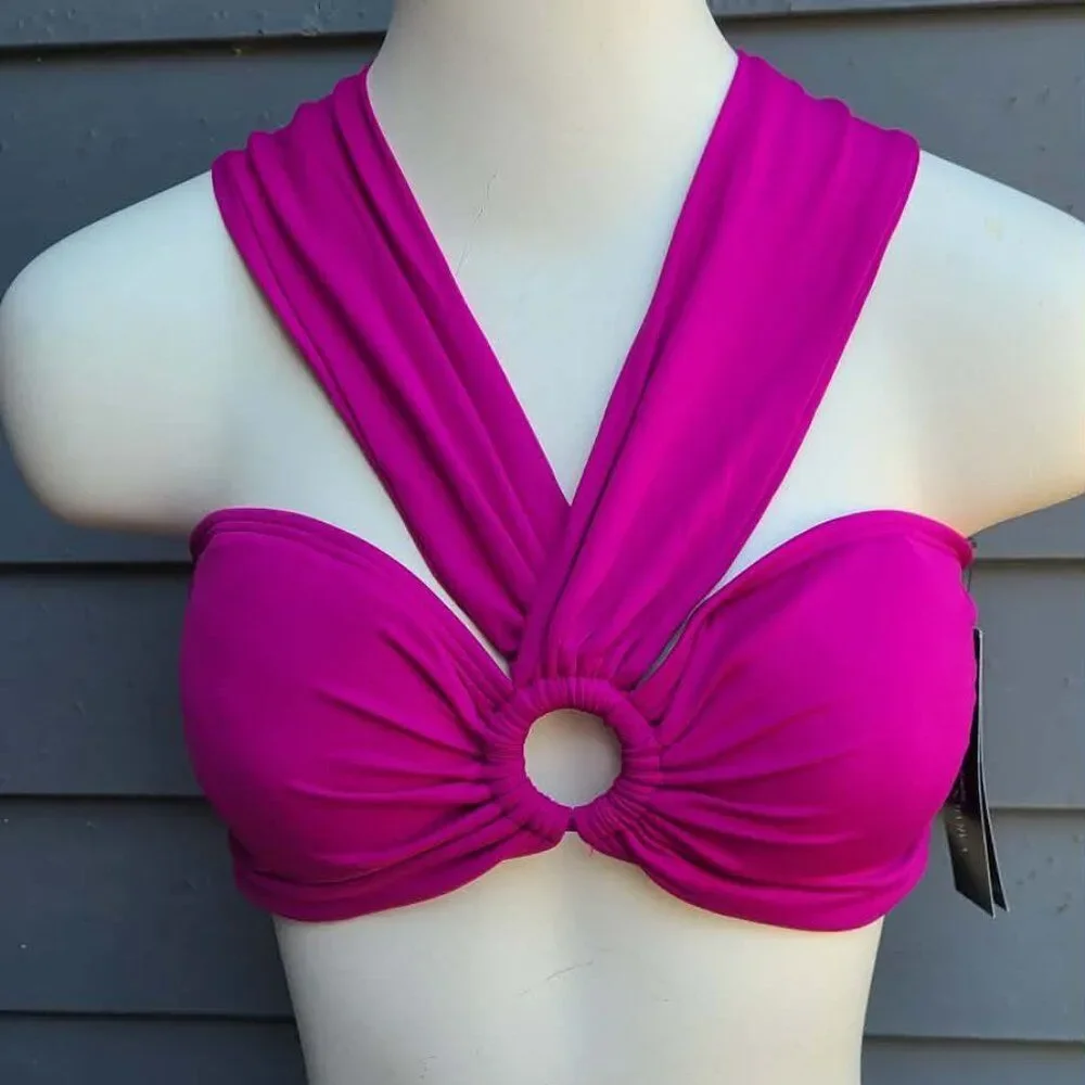 Carmen Marc Valvo Purple Bikini Top size Large NWT!